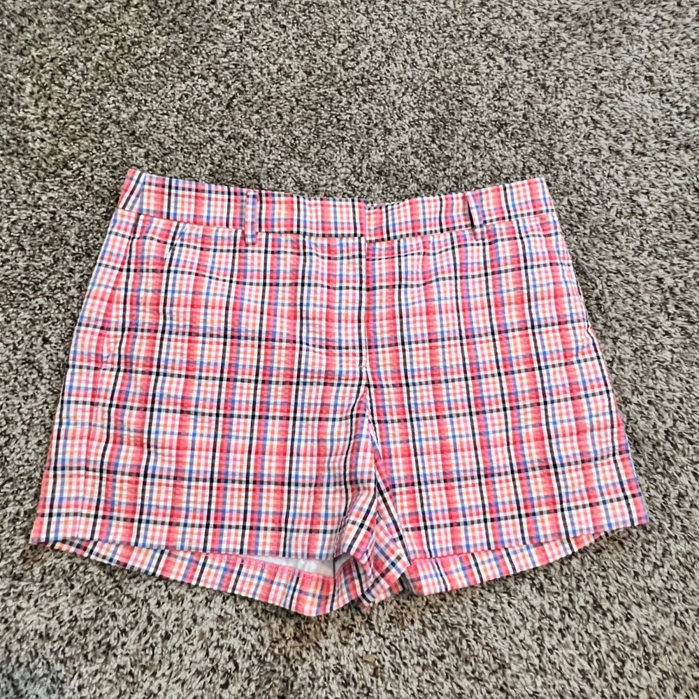 LOFT The Riviera Short Womens 10 Pink Blue Orange Plaid Check‎ Cotton Blend 4in
